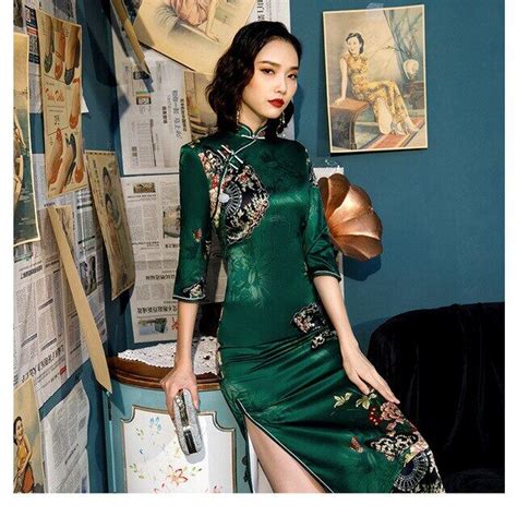 Djgrster Summer Cheongsam Vintage Chinese Women Elegant Dress Silk