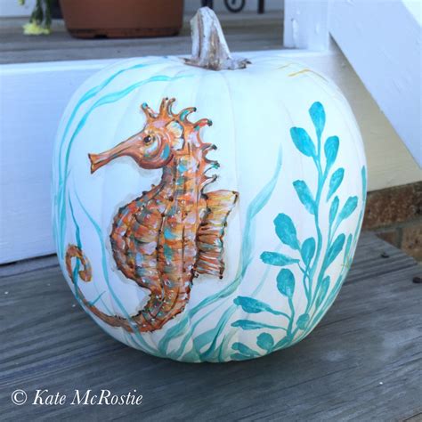 Coastal Pumpkin Coastal Fall Decor Hand Painted Pumpkin Pumpkin Decor Pumpkin Fall Decor