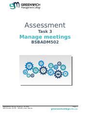 Assessment Task Bsbadm Docx Assessment Task Manage Meetings