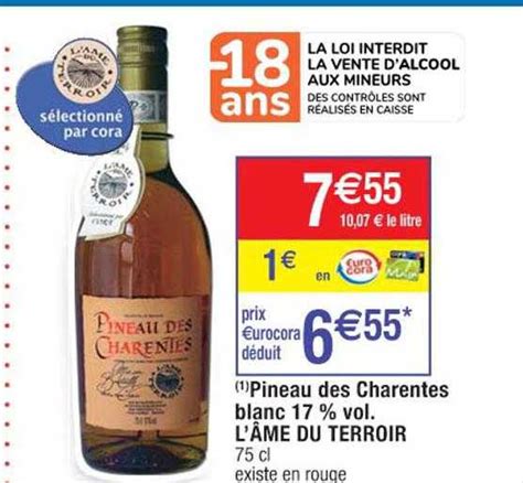 Promo Pineau Des Charentes Blanc Vol L Me Du Terroir Chez Cora