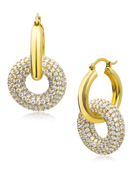 Double Hoop Drop Earrings Cz By Kenneth Jay Lane