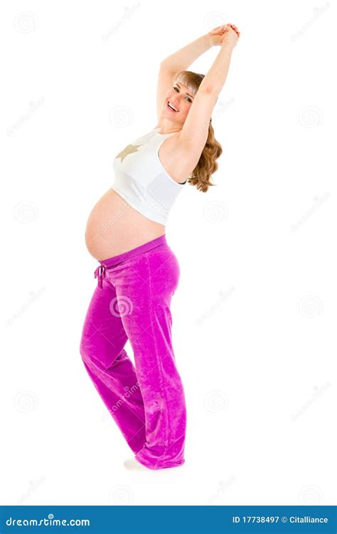 Smiling Pregnant Woman Doing Fitness Exercises Stock Image Image Of