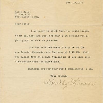 Dorothy Lamour Signed 1936 Letter to a Fan | Barnebys