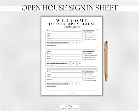 Open House Sign in Sheet Printable, Digital Download, Simple Client Sign In, Open House Registry ...