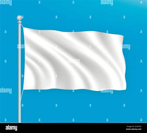 Empty White Blank Waving Flag On Blue Sky Background Template For Your Design Stock Vector Image