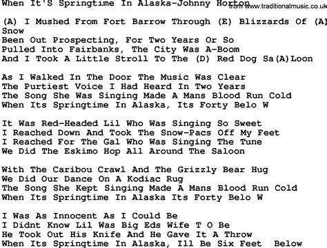 Country Music:When It's Springtime In Alaska-Johnny Horton Lyrics and ...