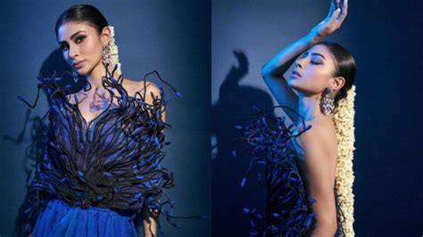 Mouni Roy Looks Stunning In Black And Blue Gown With Dramatic Blue