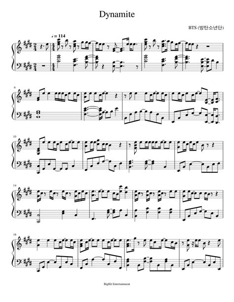 Dynamite Bts Sheet Music For Piano Solo