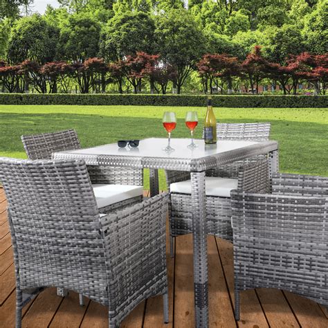 5pc Square Rattan Dining Garden Set