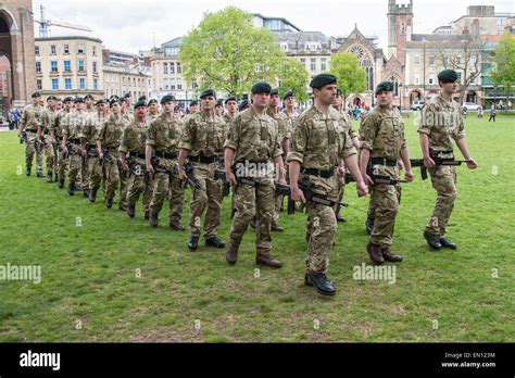 Soldiers From British Army Regiment The Rifles March Through The