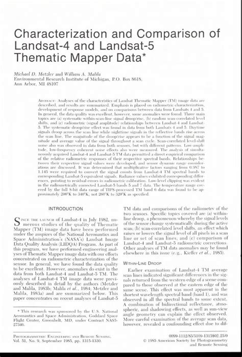 PDF Characterization And Comparison Of Landsat 4 And Landsat 5