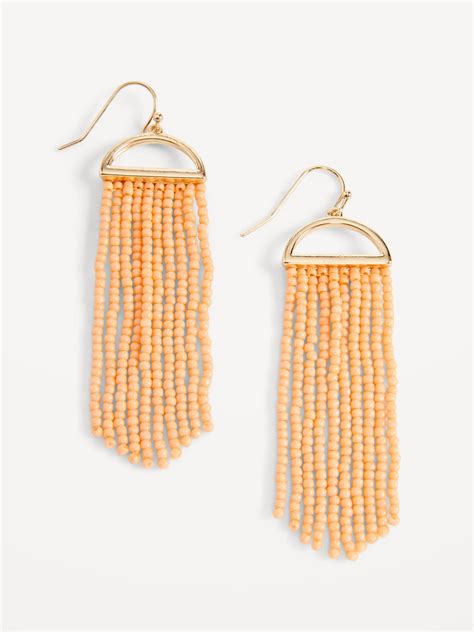 Gold Plated Beaded Fringe Earrings For Women Old Navy