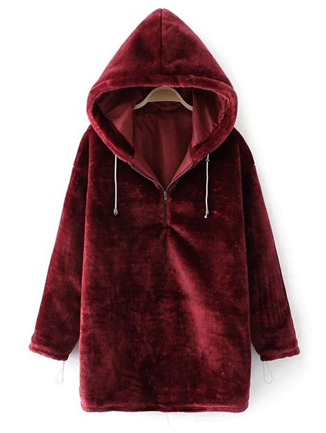 33 99 Half Zip Velvet Drawstring Hoodie Burgundy S Velvet Hoodie