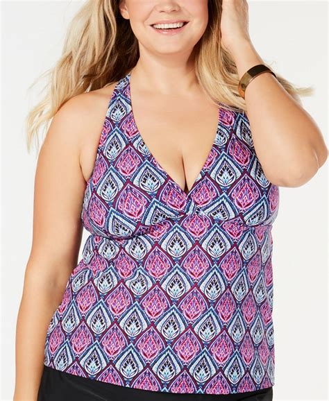 Island Escape Plus Size Heaven Sent Printed Underwire H Back Tankini