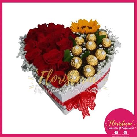 Caja De Coraz N Ferrero Y Rosas Florister A Expresi N Sentimiento