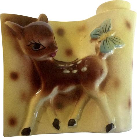 Bambi Deer Planter Vase Mid Century Japan Figurine Fawn With Butterfly