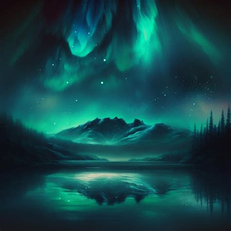 Premium Ai Image A Brightly Lit Aurora Bore Over A Mountain And Lake