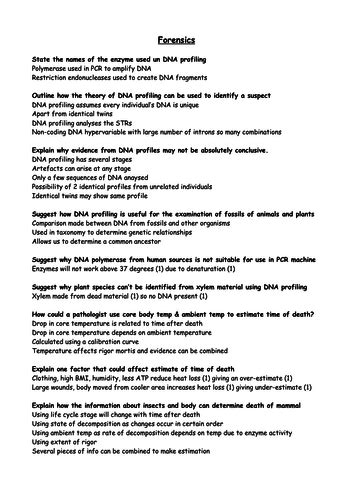 Model Answers For Biology Edexcel Alevel Snab Topic 6 Forensics