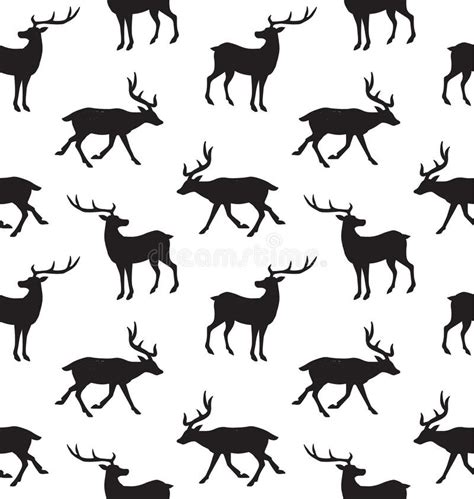 Vector Seamless Pattern Of Black Hand Drawn Deer Stock Vector