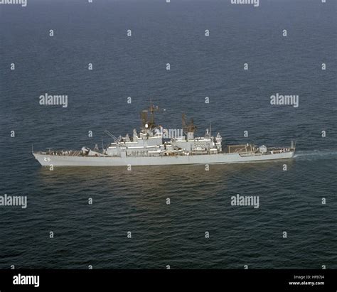 A Port Beam View Of The Guided Missile Cruiser Uss Belknap Cg 26 Underway The Belknap