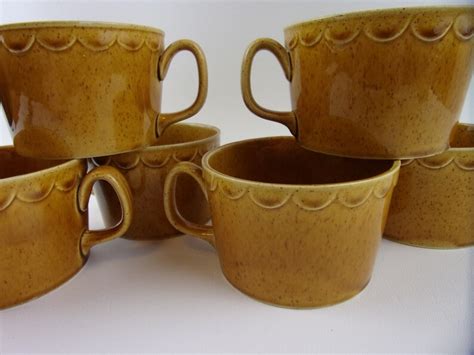 Vintage Soup Mugs Ceramic Set Of 6 Harvest Gold Speckled 1970s Etsy