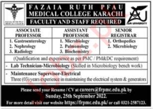 Fazia Ruth Pfau Medical College Karachi Faculty Jobs Job