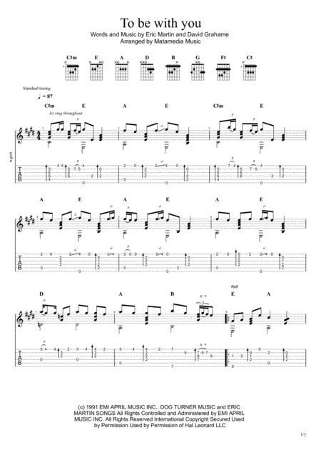 To Be With You Arr Matamedia Music By Mr Big Sheet Music For Guitar