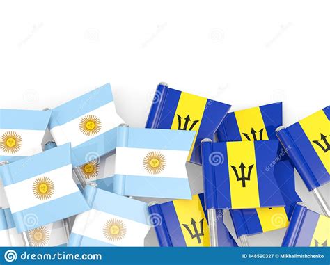 Pins With Flags Of Argentina And Barbados Isolated On White Stock