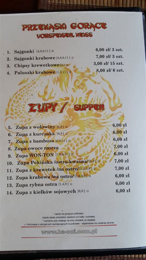 Menu At Ha Noi Restaurant Boleslawiec