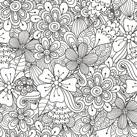 Doodle floral preto e branco sem costura padrão Vetor Premium