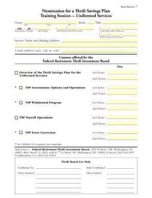 Fillable Online Tsp 12 U 1 Thrift Savings Plan Training Courses Fax