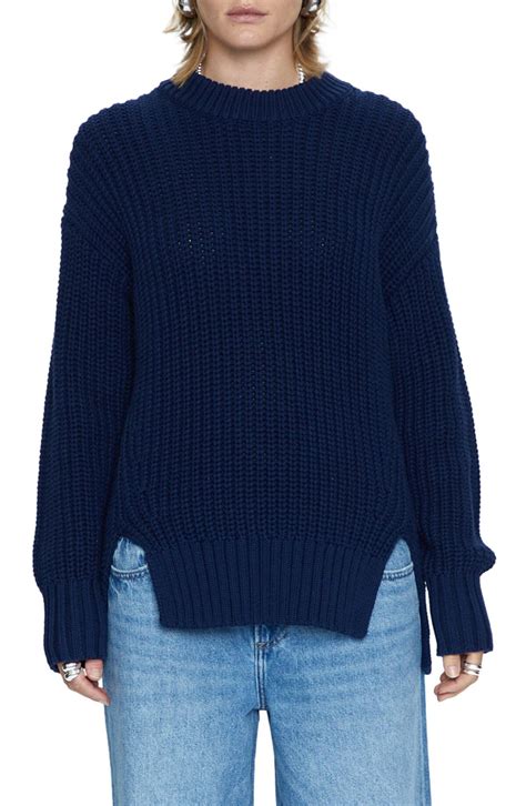 Pistola Helene Side Vent Crewneck Cotton Sweater Navy Sky Editorialist