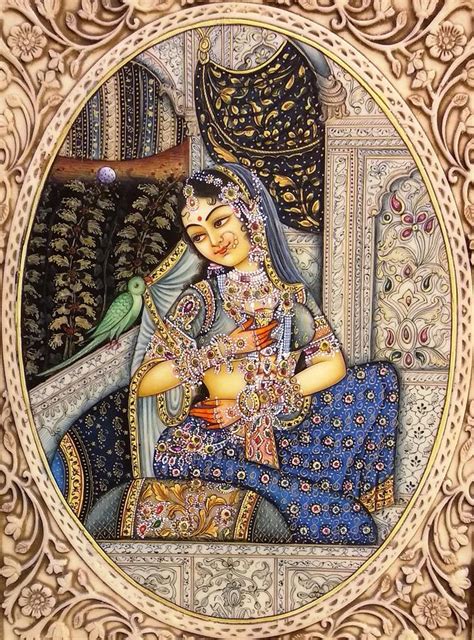 Mughal Mogul Maharani Queen Princess Detailed Indian Miniature Painting