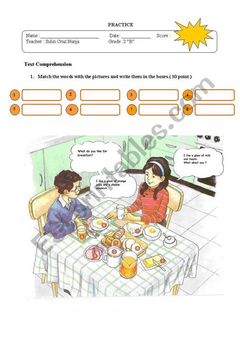 Breakfast Esl Worksheet By Sulin