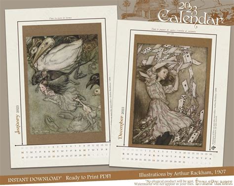 Printable Alice In Wonderland Calendar 2024 Antique Book