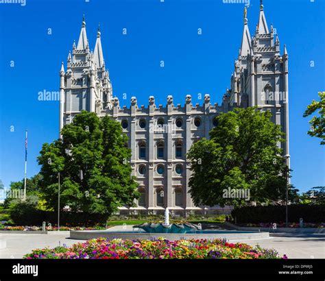 Side View Of Salt Lake Temple Temple Square Salt Lake City Utah Usa