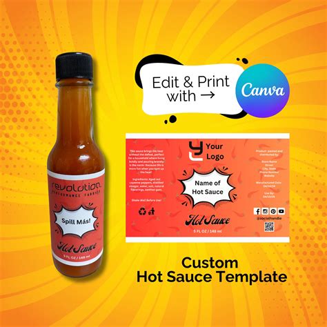 Editable Hot Sauce Label Printable Hot Sauce Bottle Label Hot Sauce Oz Bottle Hot Sauce Wrap
