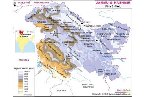 Jammu and Kashmir Physical Map | Physical map, Kashmir map, Geography map