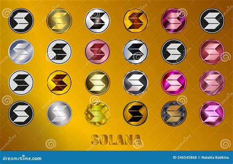 Set Solana Coin Sol Cryptocurrency Icon Digital Currency Altcoin