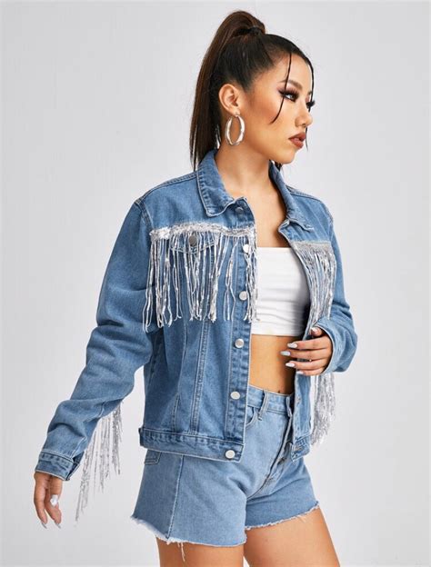 Love Fringe Denim Jacket Etsy