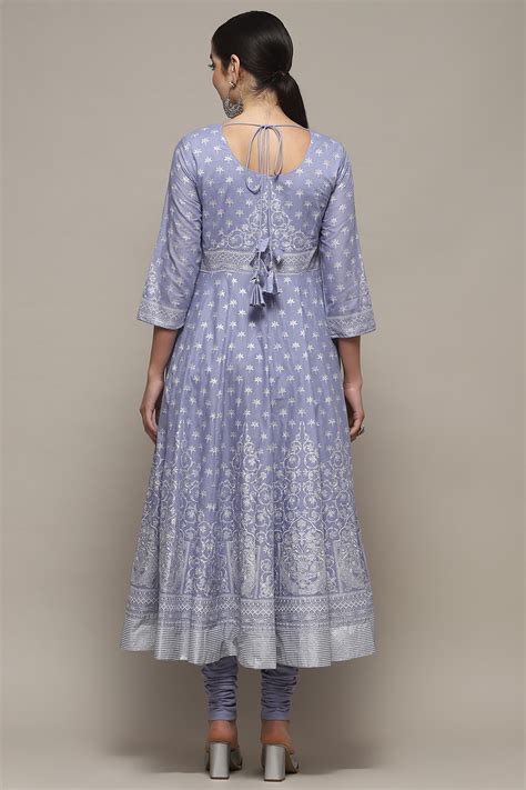 Powder Blue Cotton Anarkali Suit Set At Biba India