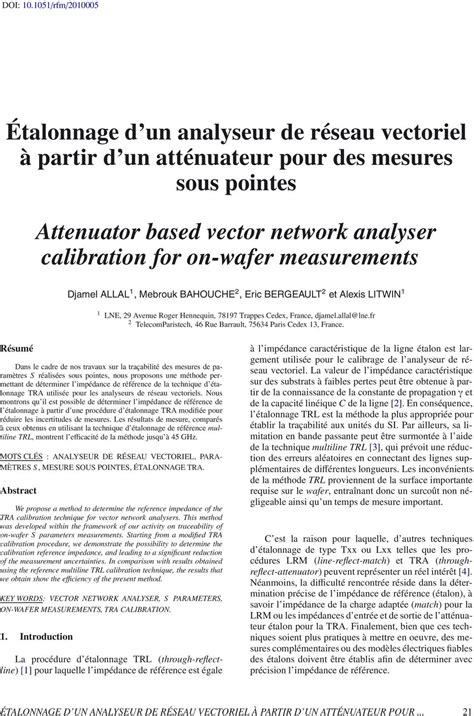 Étalonnage d un analyseur de réseau vectoriel à partir d un atténuateur