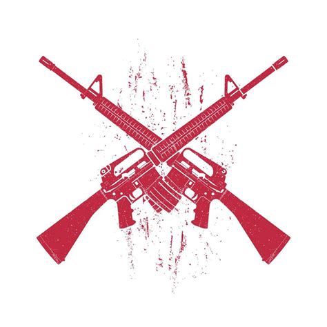 Crossed Assault Rifles Two Mm Automatic Guns Red On White