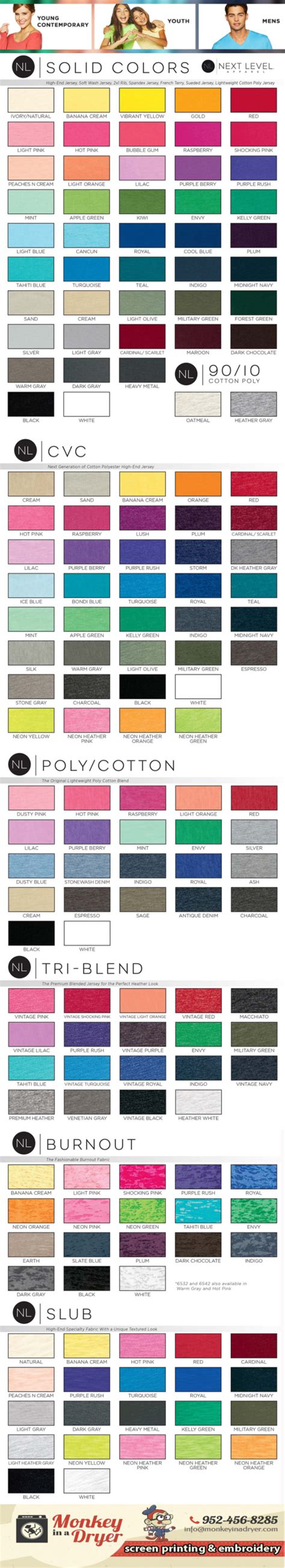 Next Level Apparel Swatch Color Chart Custom T Shirts From Monkey In