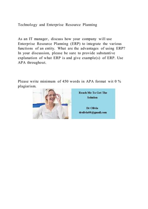 Technology And Enterprise Resource PlanningAs An IT Manager D PDF