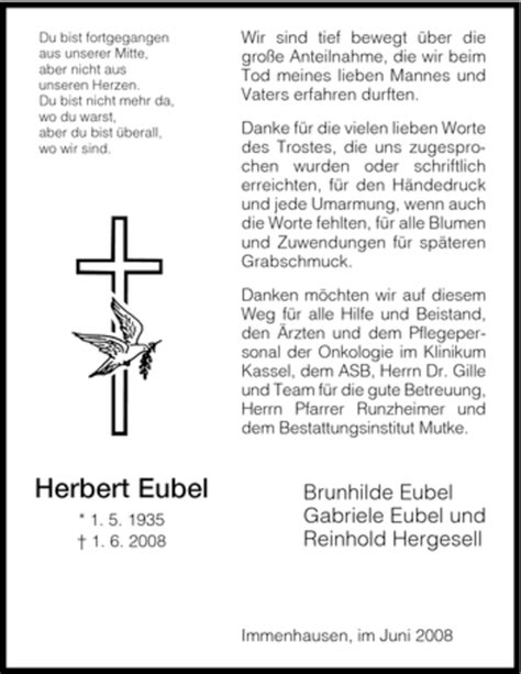 Traueranzeigen Von Herbert Eubel Trauer HNA De