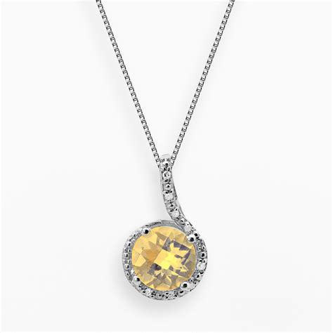 Sterling Silver Citrine Diamond Accent Pendant Diamond Accent