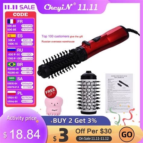 In Rotating Brush Hot Air Styler Comb Curling Iron Roll Styling Brush Hair Dryer Blow With