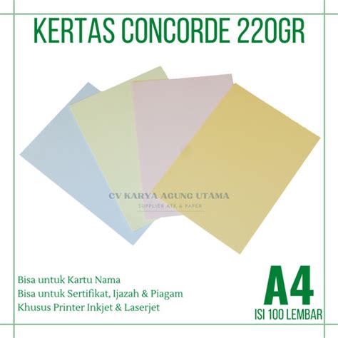 Jual Kertas Concorde A4 220gr Isi 100 Lembar Kertas Sertifikat A4 220gr Putih Kota Bekasi