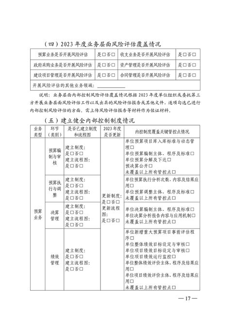 关于2023年度全省行政事业单位内部控制报告编报工作实施方案的通知